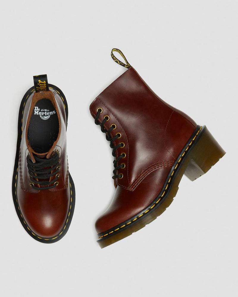 Brown Women's Dr Martens Clemency Leather Heeled Heeled Boots | CA 139RVD